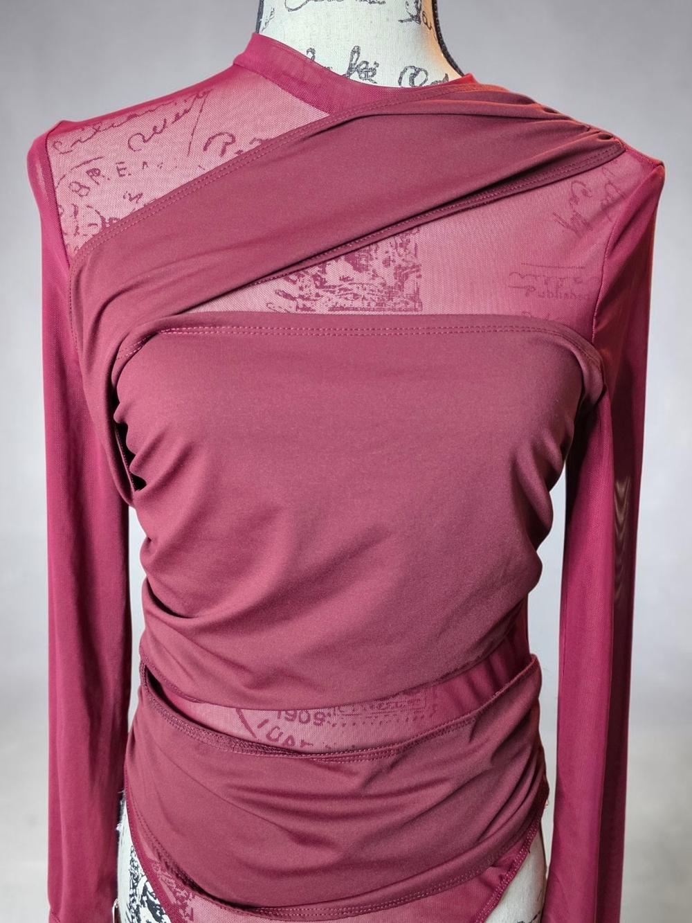 Women's Asymmetric Long-Sleeve Dress in BURGUNDY